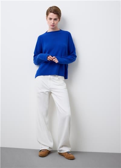 Mavi Oversize Saf Yün Kazak