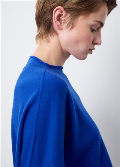 Mavi Oversize Saf Yün Kazak