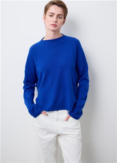 Mavi Oversize Saf Yün Kazak