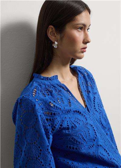 Mavi Pamuk Broderie Anglaise Bluz