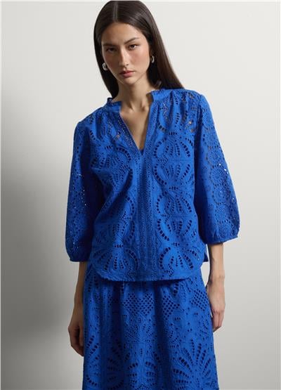Mavi Pamuk Broderie Anglaise Bluz
