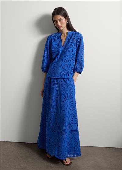Mavi Pamuk Broderie Anglaise Uzun Etek