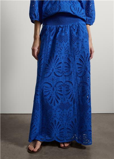 Mavi Pamuk Broderie Anglaise Uzun Etek