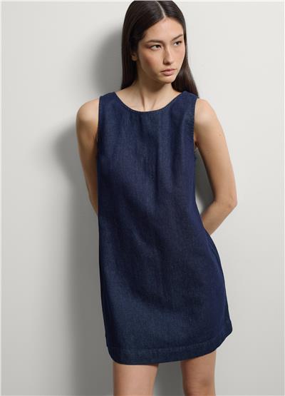 Mavi Pamuk Kolsuz Mini Denim Elbise