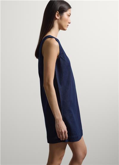 Mavi Pamuk Kolsuz Mini Denim Elbise