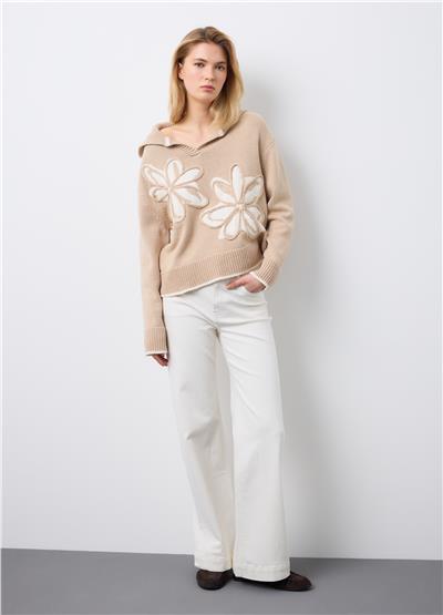 Beyaz Pamuklu Esnek Bol Paça Pantolon