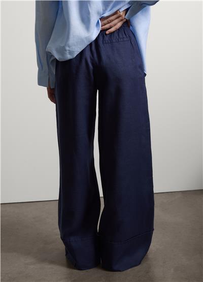Mavi Saf Keten Bol Paça Jogger Pantolon