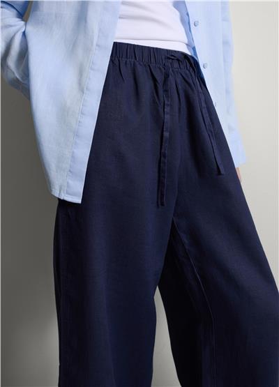 Mavi Saf Keten Bol Paça Jogger Pantolon