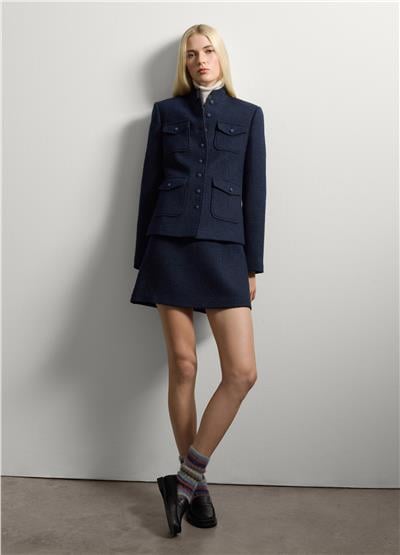 Mavi Yün Karışımlı Etek Regular Kalıp