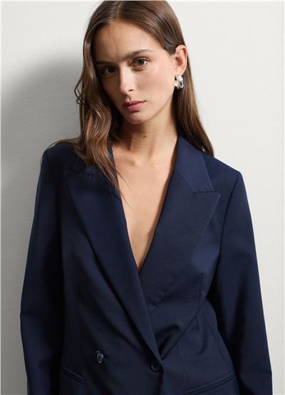 Mavi yün karışımlı oversize blazer ceket