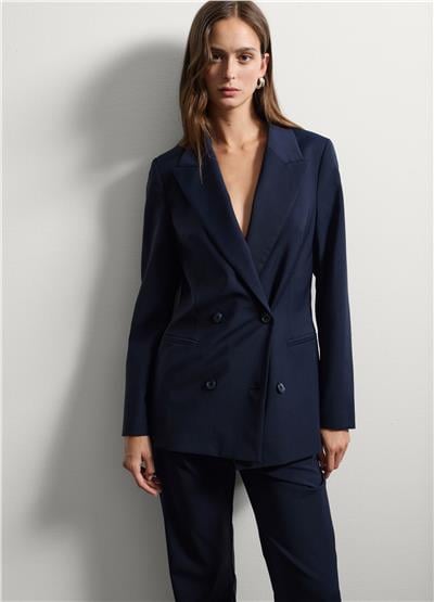 Mavi yün karışımlı oversize blazer ceket