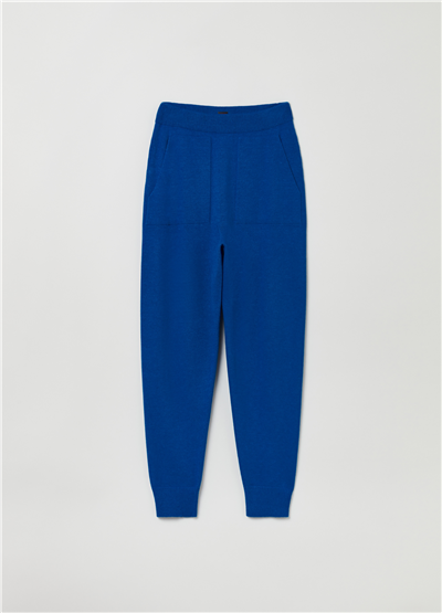 Merinos Yünü Ve Kaşmir Mavi Jogger Pantolon