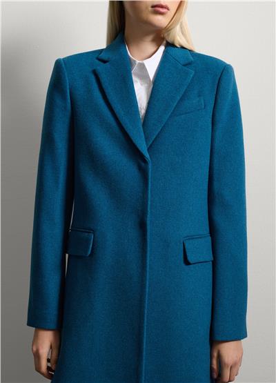 Mavi Midi Yün Karışımlı Palto