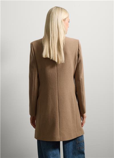 Bej Midi Yün Karışımlı Palto