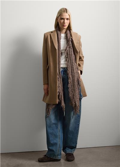 Bej Midi Yün Karışımlı Palto