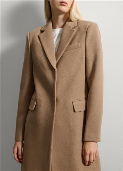 Bej Midi Yün Karışımlı Palto