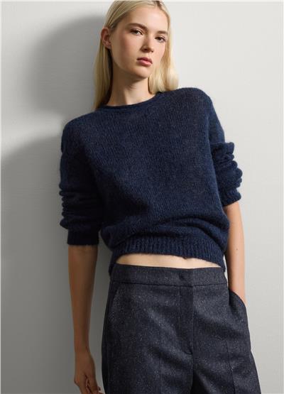 Mavi Moher ve Yün Karışımlı Kazak