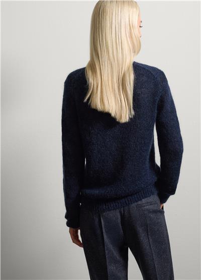 Mavi Moher ve Yün Karışımlı Kazak