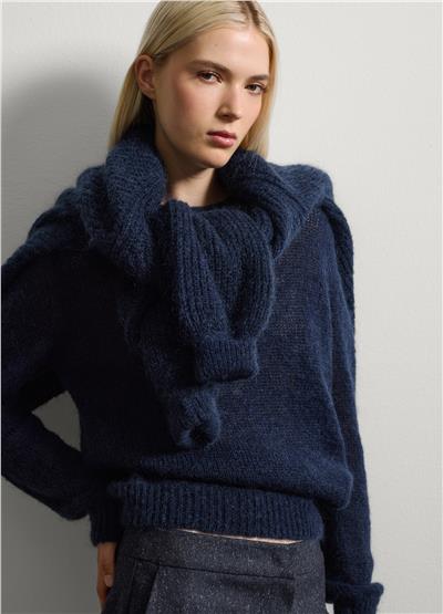 Mavi Moher ve Yün Karışımlı Kazak