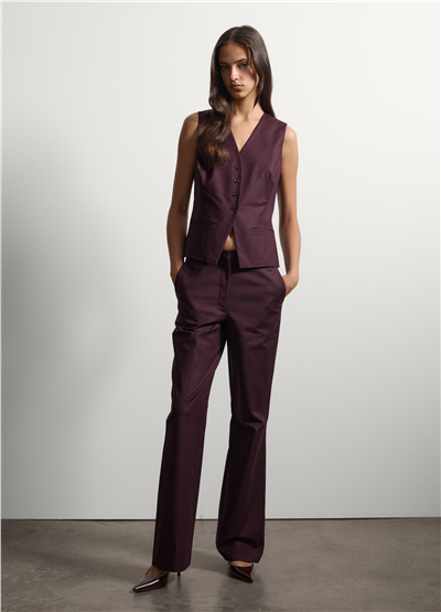 Mor Renk Slim Fit Esnek Pamuklu Yelek