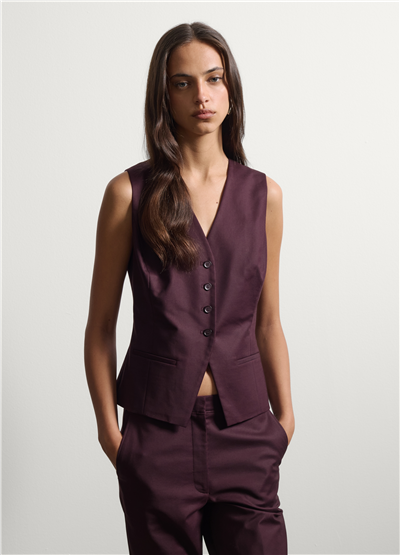 Mor Renk Slim Fit Esnek Pamuklu Yelek