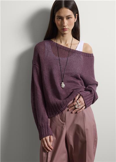 Mor Saf Keten Regular Kalıp Kazak