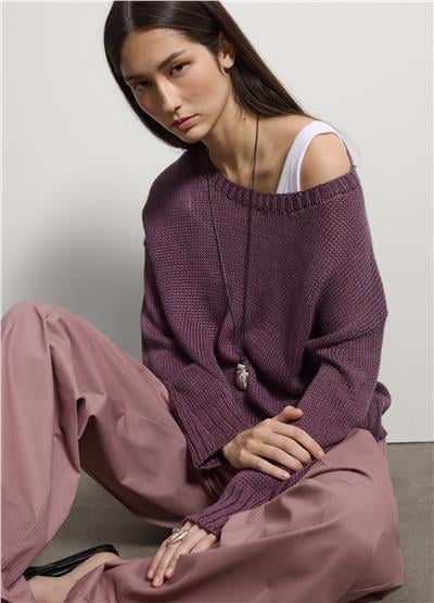 Mor Saf Keten Regular Kalıp Kazak