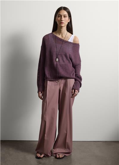 Mor Saf Keten Regular Kalıp Kazak