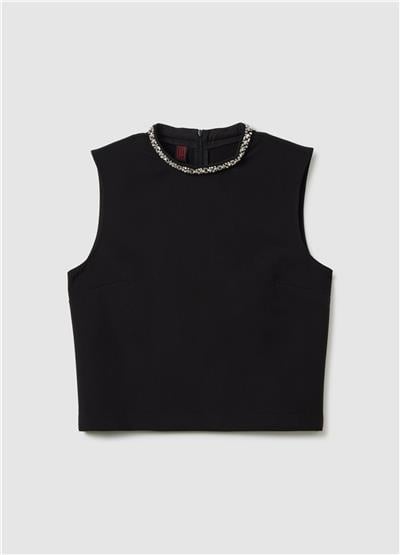 Mücevher Süslemeli Kolsuz Bluz