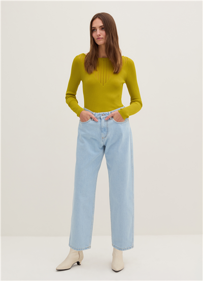 Mum-Fit Kısa Paça Açık Mavi Kot Pantolon