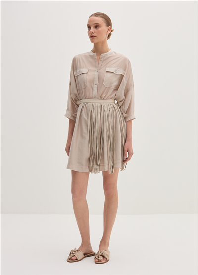 Müslin Kumaştan Kısa Gömlek Bej Elbise