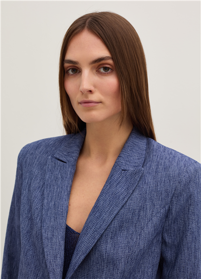 Nattè Dokulu Mavi Tek Düğmeli Blazer