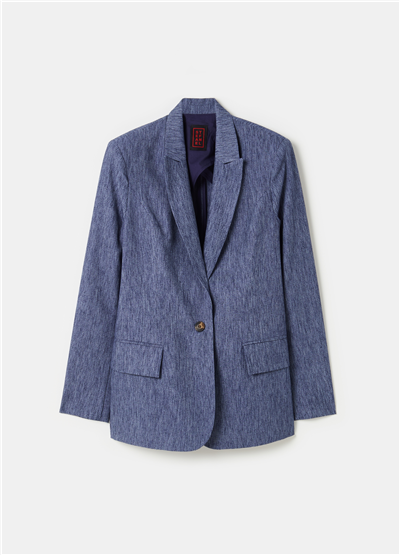 Nattè Dokulu Mavi Tek Düğmeli Blazer