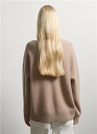 Bej Oversize Beden Yün Karışımı Kazak