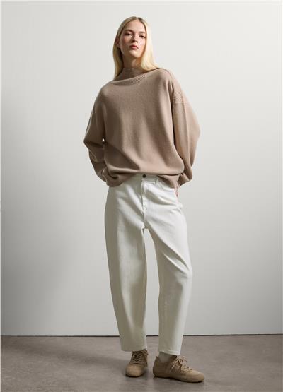 Bej Oversize Beden Yün Karışımı Kazak