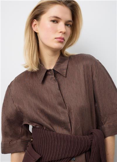 Oversize Kahverengi Keten Karışımlı Gömlek