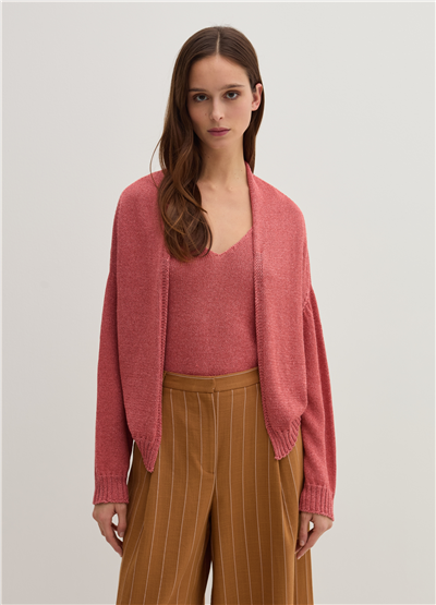Oversize Önü Açık Dikişsiz Pembe Hırka