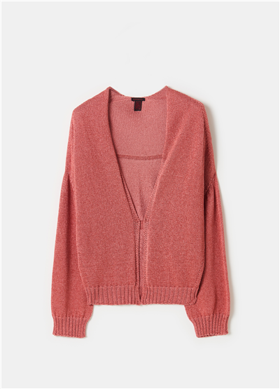 Oversize Önü Açık Dikişsiz Pembe Hırka