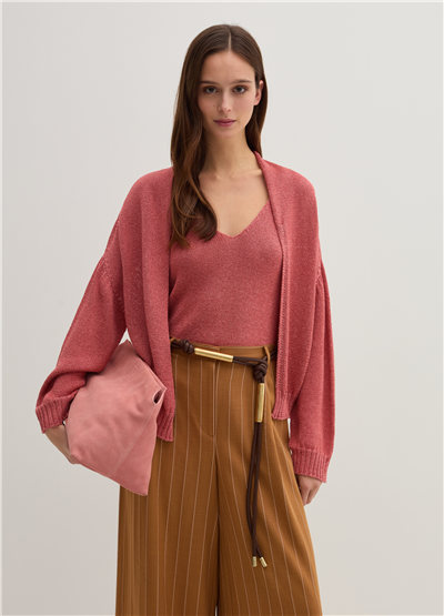 Oversize Önü Açık Dikişsiz Pembe Hırka