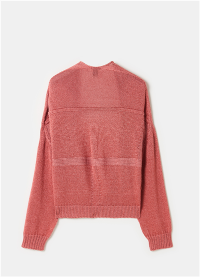 Oversize Önü Açık Dikişsiz Pembe Hırka