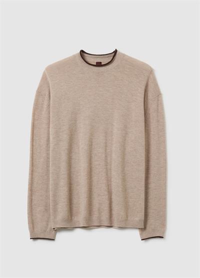 Bej Oversize Saf Yün Kazak