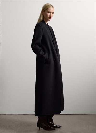 Oversize Siyah Yün Karışımlı Palto
