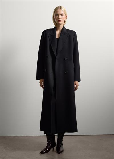 Oversize Siyah Yün Karışımlı Palto