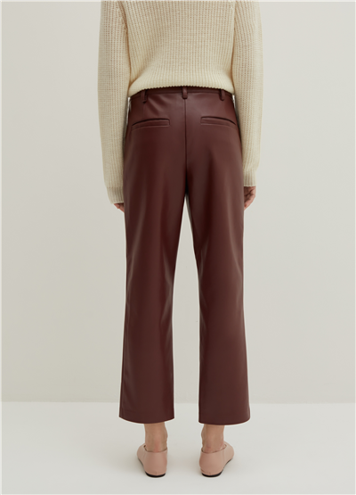 Parlak Görünümlü Bordo Carrot-Fit Pantolon