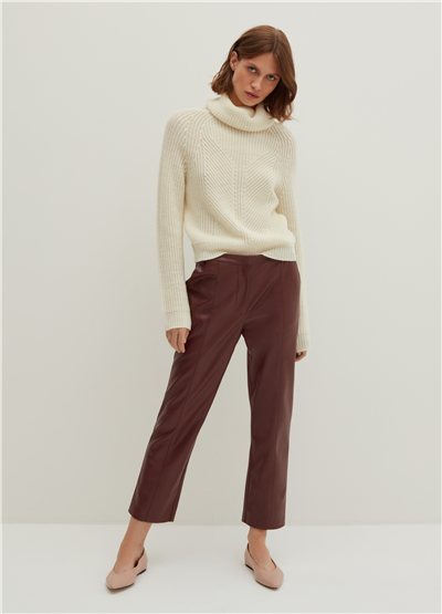 Parlak Görünümlü Bordo Carrot-Fit Pantolon