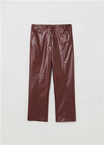 Parlak Görünümlü Bordo Carrot-Fit Pantolon