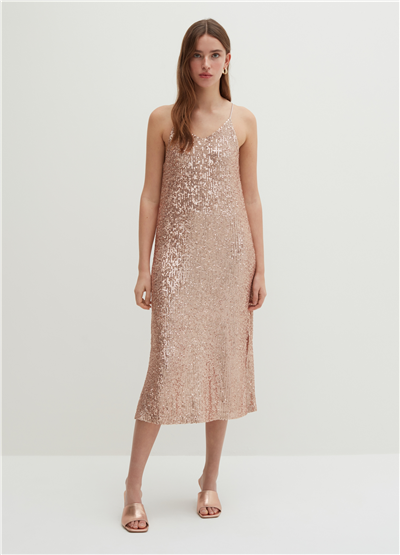 Payetli Pembe Midi Elbise