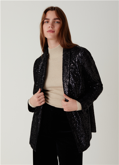 Payetli Tek Düğmeli Blazer