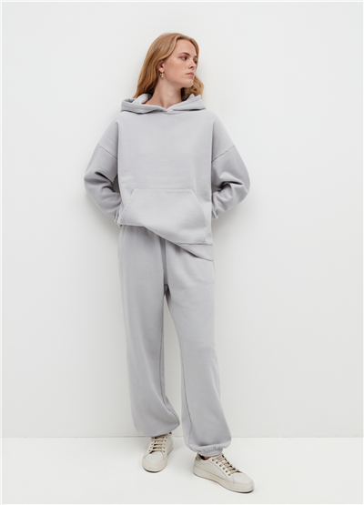 Peluş Açık Gri Jogger Pantolon