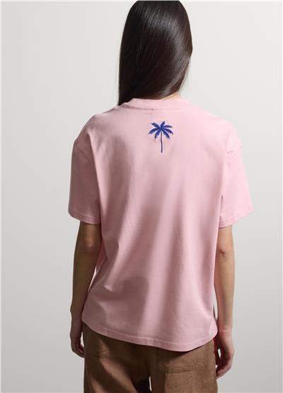 Pembe Baskılı Oversize Pamuk Tişört